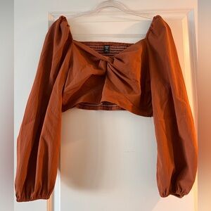 Cropped Long-Sleeve Twist Blouse